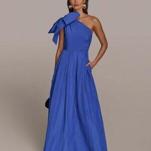Donna Karan New York Womens One-Shoulder Evening Gown Size 12 Cobalt Blue